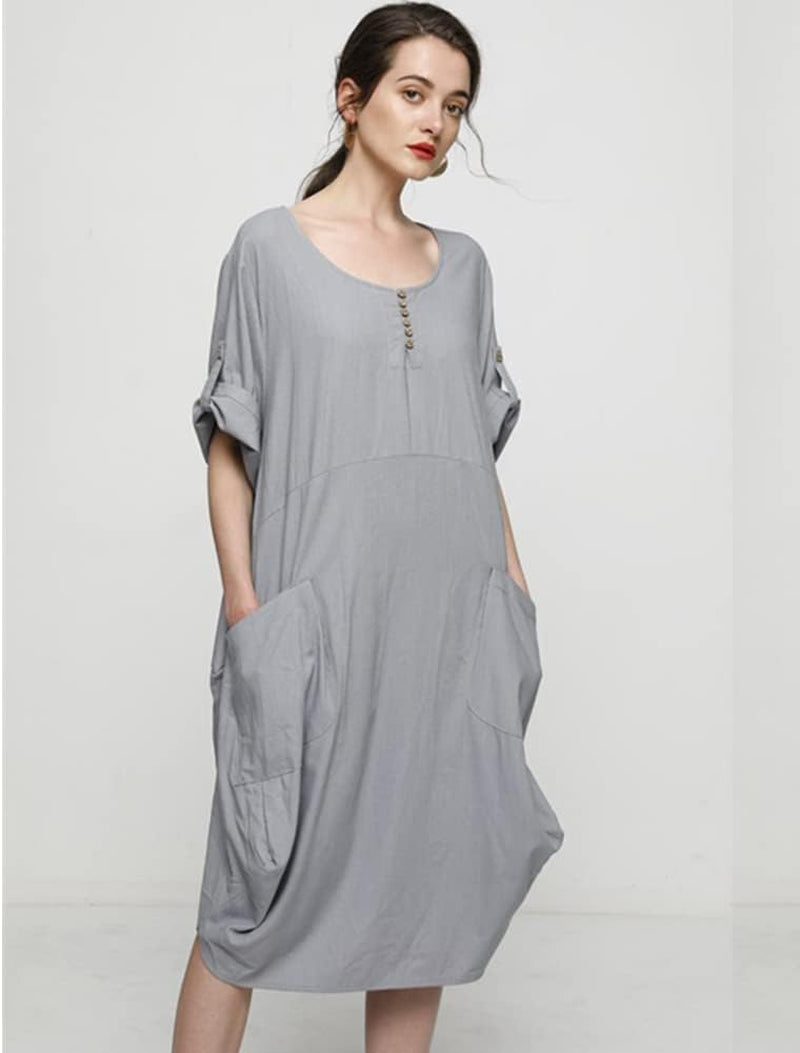 Women'S Ruffle Oversize Casual Midi Dresses with Pockets