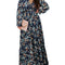 Green Boho Floral Dress for Women Trendy V Neck Long Lantern Sleeve Elastic Cuffs Maxi Dresses Casual Ruffle Layered Flowy Fall Long Dresses, US 8-10(M)