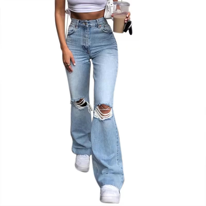 High Waisted Vintage Ripped Flare Bell Bottom Jeans for Women