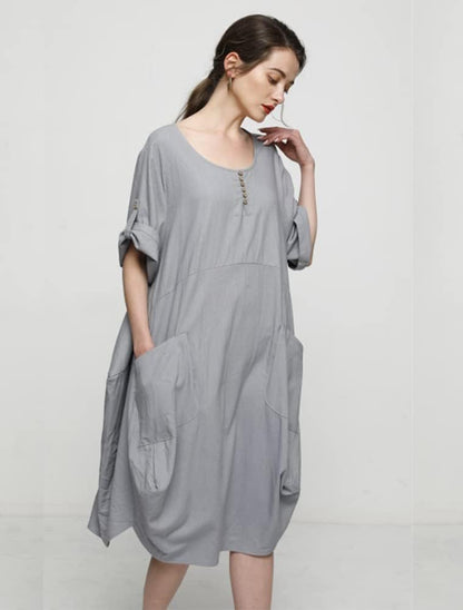 Women'S Ruffle Oversize Casual Midi Dresses with Pockets