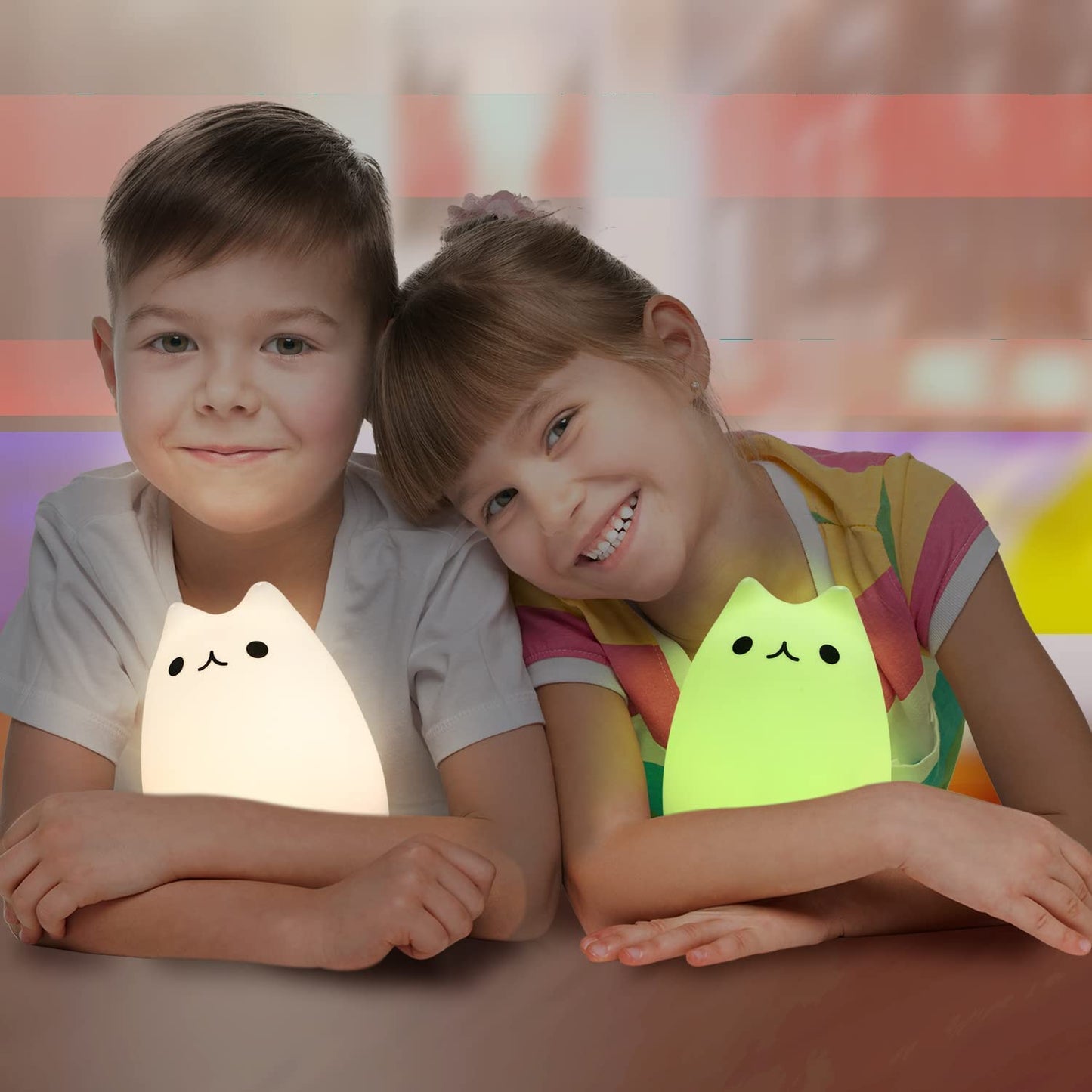 Silicone Kitty Night Light Set with Remote Control for Kids - Rechargeable and Cute