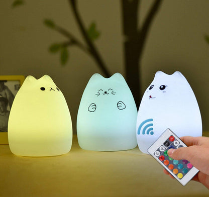 Silicone Kitty Night Light Set with Remote Control for Kids - Rechargeable and Cute