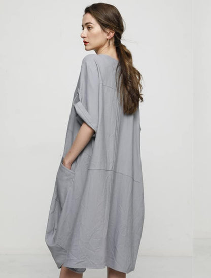 Women'S Ruffle Oversize Casual Midi Dresses with Pockets